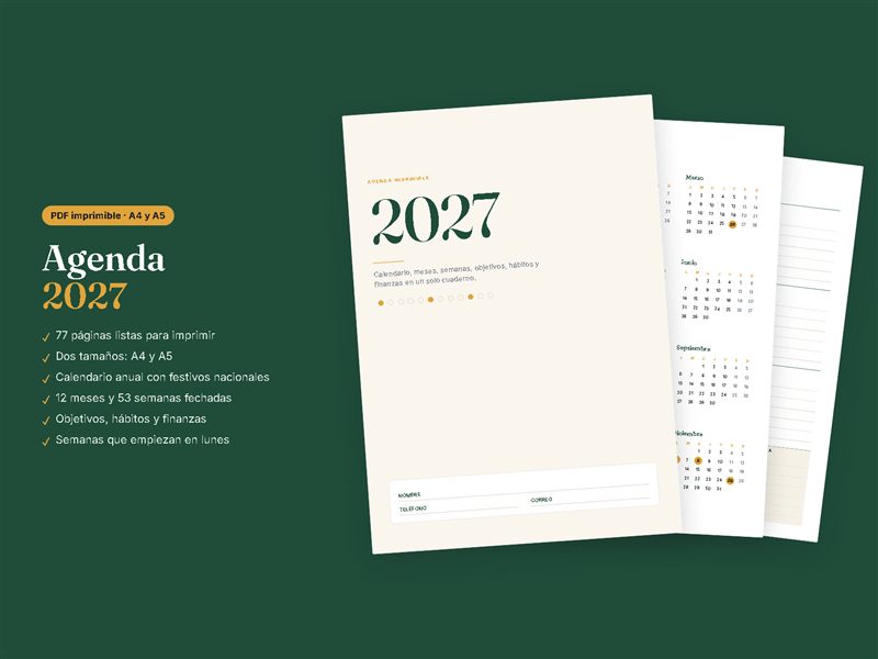 Agenda 2027 Imprimible en Español (PDF A4 y A5)