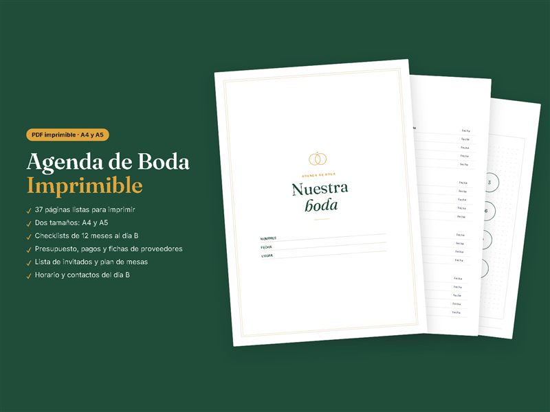 Agenda de Boda Imprimible (PDF A4 y A5)