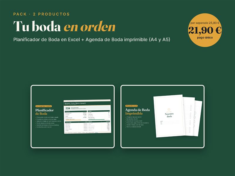 Pack Boda: Planificador Excel + Agenda imprimible