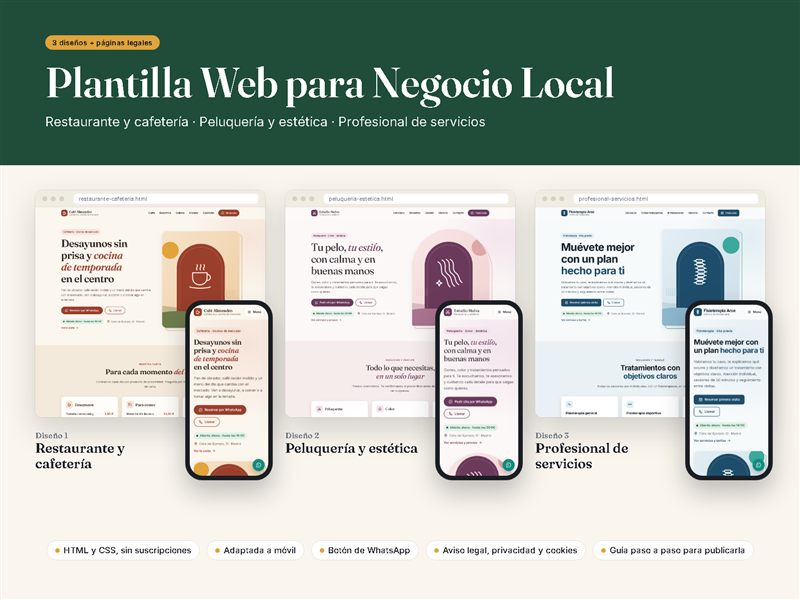 Plantilla Web para Negocio Local: restaurante, peluquería y servicios