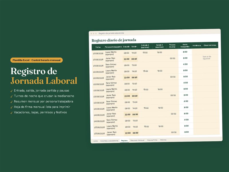 Registro de Jornada Laboral en Excel: control horario mensual